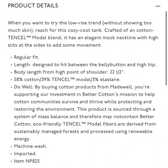 Madewell Side-Slit Mockneck Tank Sleeveless Ribbed Tank Top - Color: Lighthouse - Picture 2 of 14